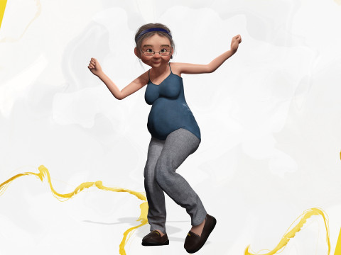 Cartoon old woman with casual clothes and glasses 3D 모델