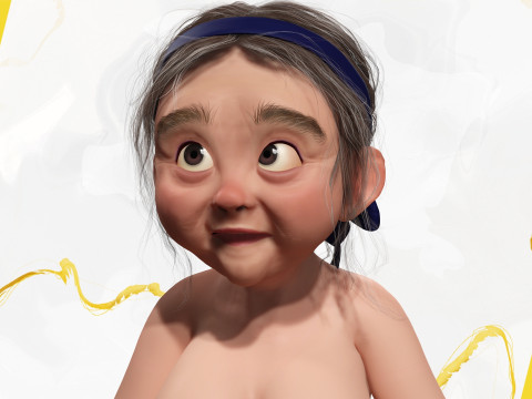 Cartoon old woman with casual clothes and glasses 3D 모델