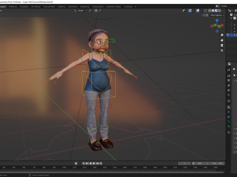Cartoon old woman with casual clothes and glasses 3D 모델