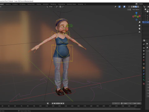 Cartoon old woman with casual clothes and glasses 3D Model