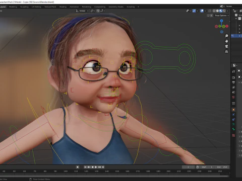 Cartoon old woman with casual clothes and glasses 3D Model