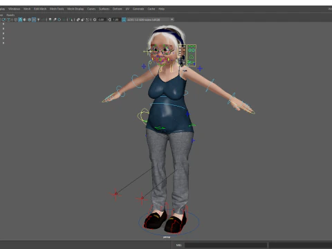 Cartoon old woman with casual clothes and glasses 3D Model