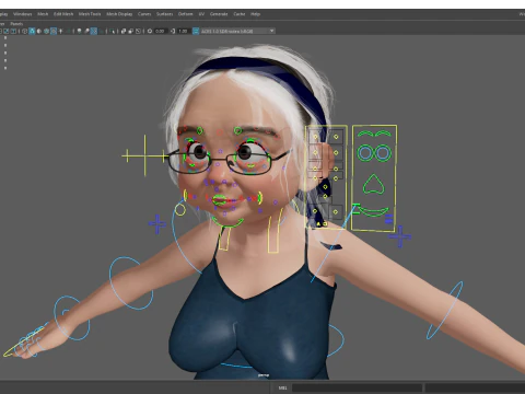 Cartoon old woman with casual clothes and glasses 3D Model