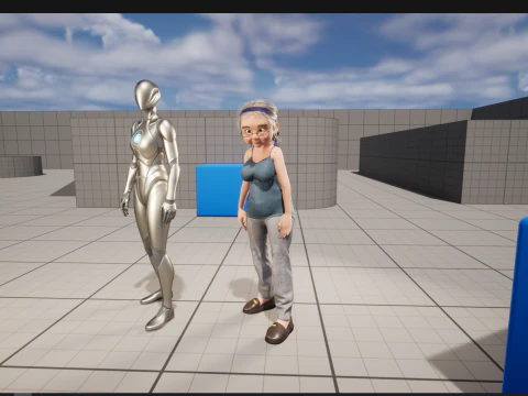 Cartoon old woman with casual clothes and glasses 3D Model