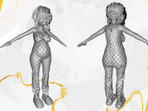 Cartoon old woman with casual clothes and glasses 3D 모델