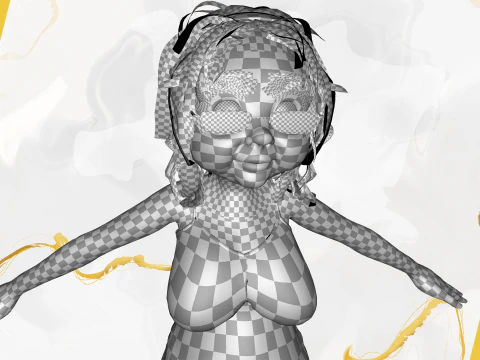 Cartoon old woman with casual clothes and glasses 3D Model