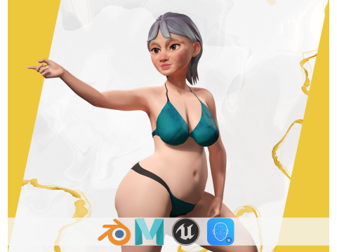 Curvy old lady character in swimsuit bikini 3D Модель