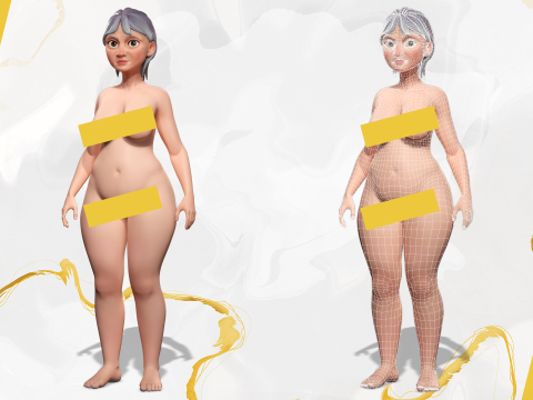 Curvy old lady character in swimsuit bikini 3Dモデル
