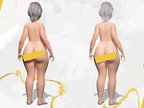 Curvy old lady character in swimsuit bikini 3Dモデル
