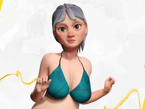 Curvy old lady character in swimsuit bikini 3D Model