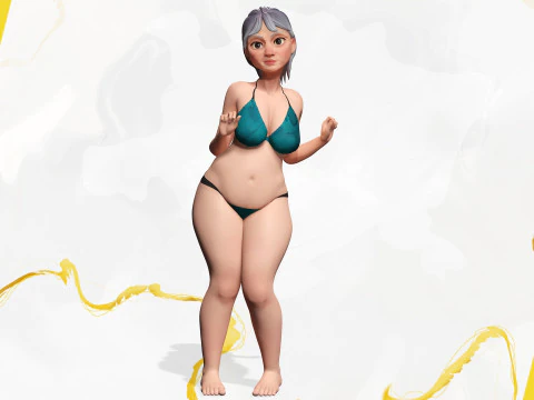 Curvy old lady character in swimsuit bikini 3D Model