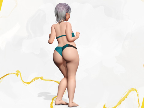 Curvy old lady character in swimsuit bikini 3Dモデル