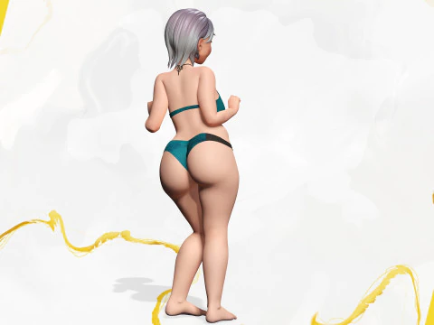 Curvy old lady character in swimsuit bikini 3D Model