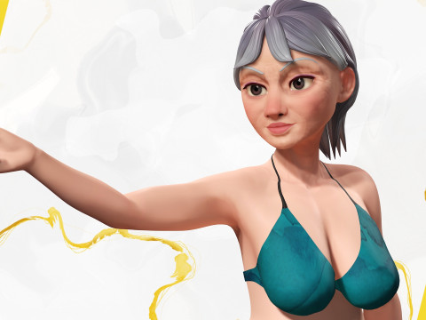 Curvy old lady character in swimsuit bikini 3Dモデル