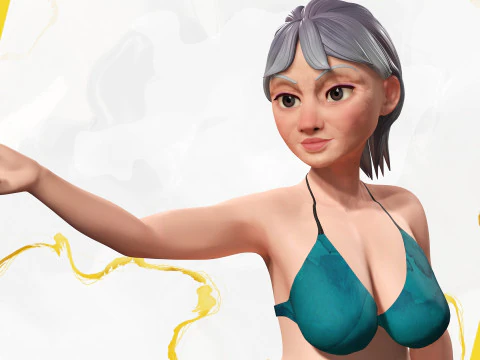 Curvy old lady character in swimsuit bikini 3D Model