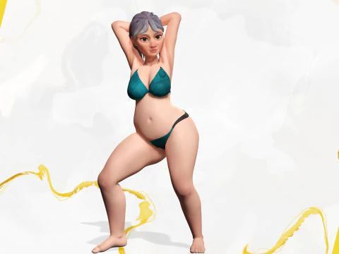 Curvy old lady character in swimsuit bikini 3D Model