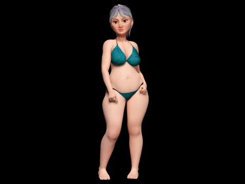 Curvy old lady character in swimsuit bikini 3D Model