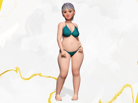 Curvy old lady character in swimsuit bikini 3Dモデル