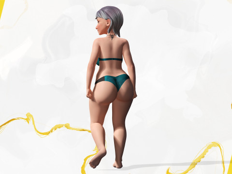 Curvy old lady character in swimsuit bikini 3Dモデル