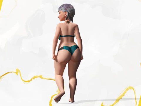 Curvy old lady character in swimsuit bikini 3D Model