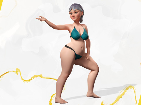 Curvy old lady character in swimsuit bikini 3Dモデル