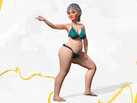 Curvy old lady character in swimsuit bikini 3D Model