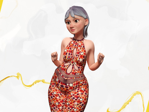 Stylized Elderly Woman in Retro Outfit 3D-Modell