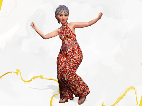 Stylized Elderly Woman in Retro Outfit 3D-Modell