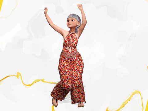 Stylized Elderly Woman in Retro Outfit 3D-Modell
