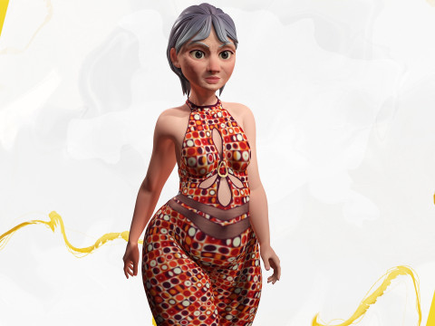 Stylized Elderly Woman in Retro Outfit 3D-Modell