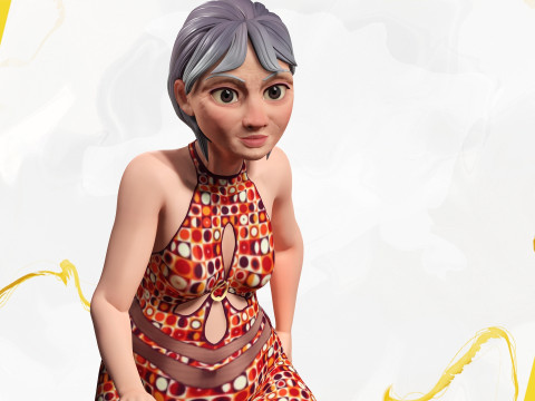 Stylized Elderly Woman in Retro Outfit 3D-Modell