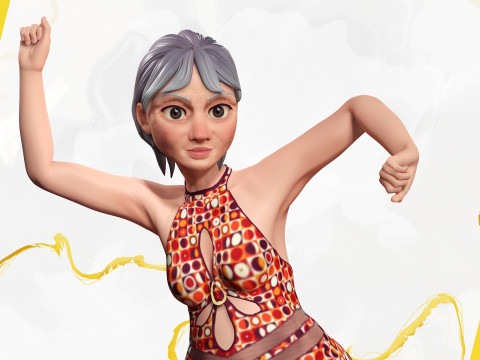 Stylized Elderly Woman in Retro Outfit 3D-Modell