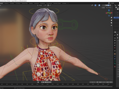 Stylized Elderly Woman in Retro Outfit 3D-Modell