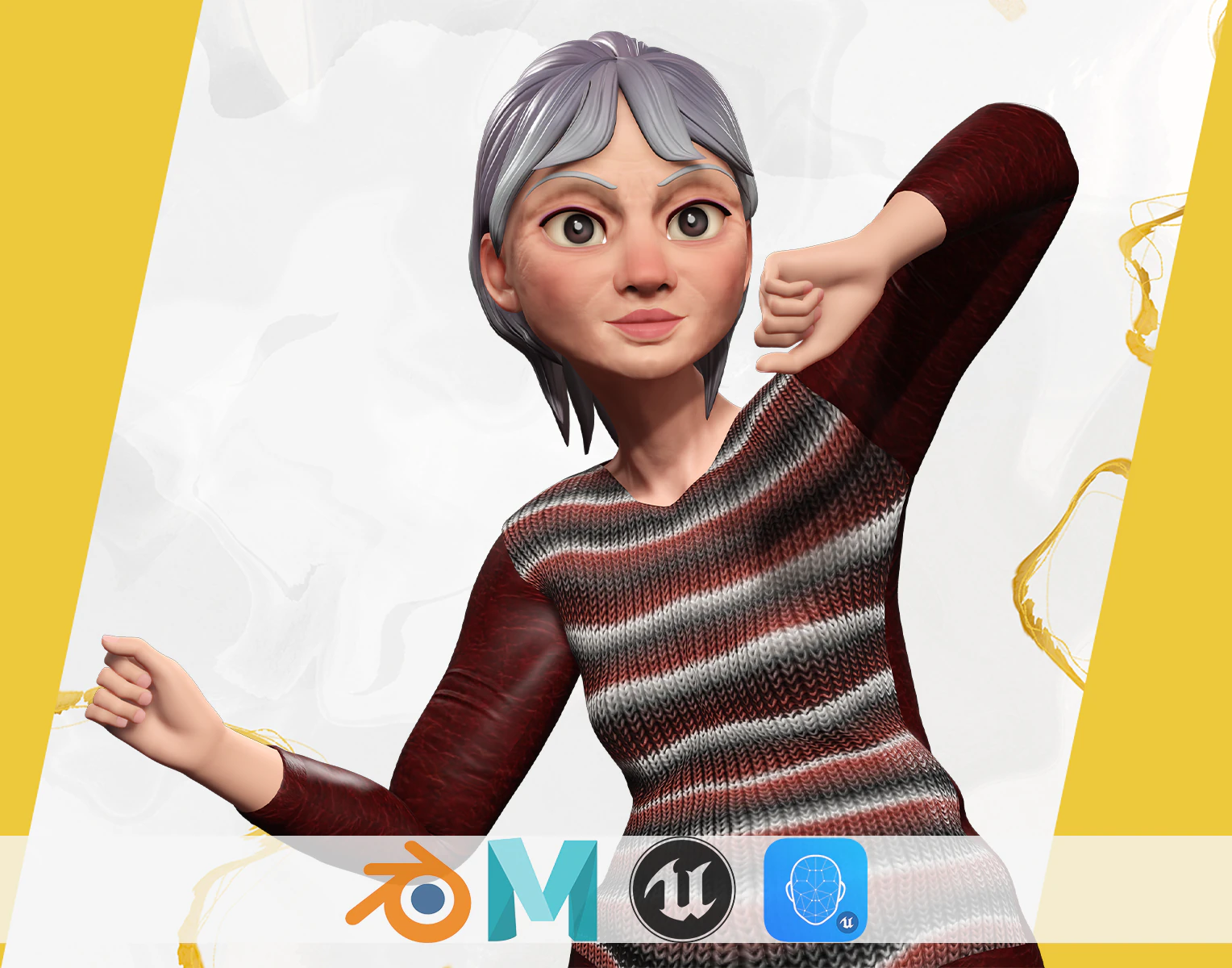 Animated mother character in winter casual outfit 3D Model .c4d .max .obj .3ds .fbx .stl .blend 