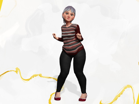 Animated mother character in winter casual outfit 3Dモデル
