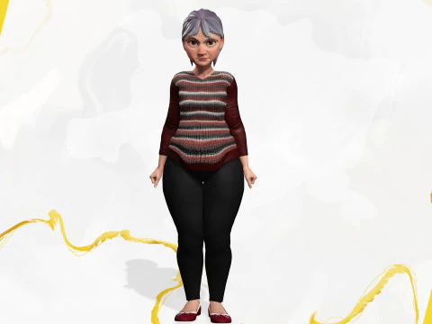 Animated mother character in winter casual outfit 3D Model
