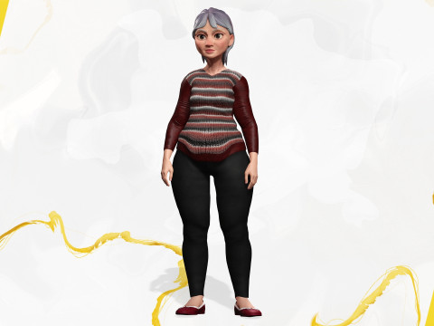 Animated mother character in winter casual outfit 3Dモデル