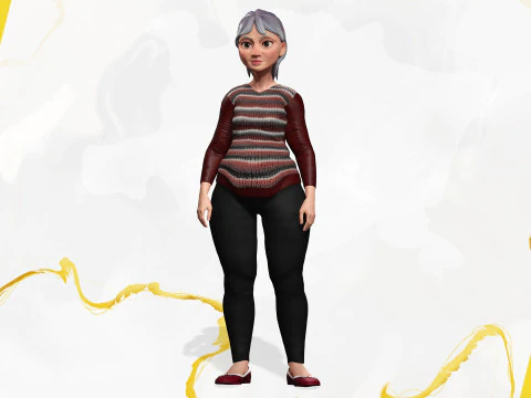 Animated mother character in winter casual outfit 3D Model