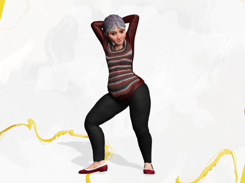 Animated mother character in winter casual outfit 3Dモデル