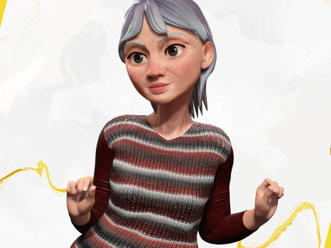 Animated mother character in winter casual outfit 3D Model
