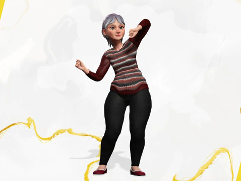 Animated mother character in winter casual outfit 3D Model