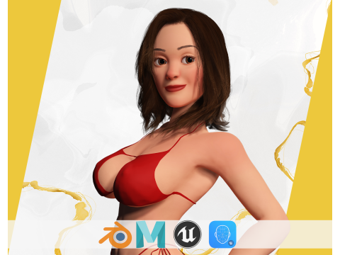 Stylized Cartoon Woman in Swimsuit 3D Model
