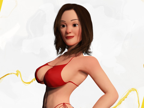 Stylized Cartoon Woman in Swimsuit 3D Model