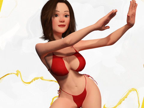Stylized Cartoon Woman in Swimsuit 3D Model