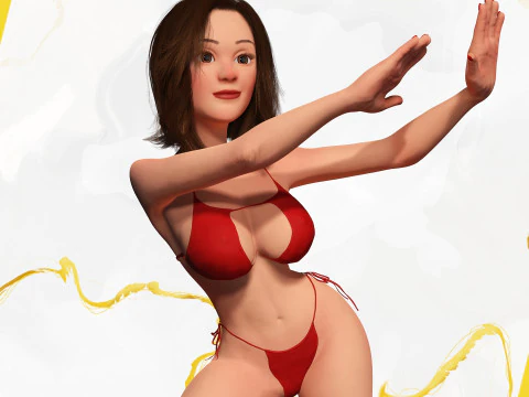 Stylized Cartoon Woman in Swimsuit 3D Model