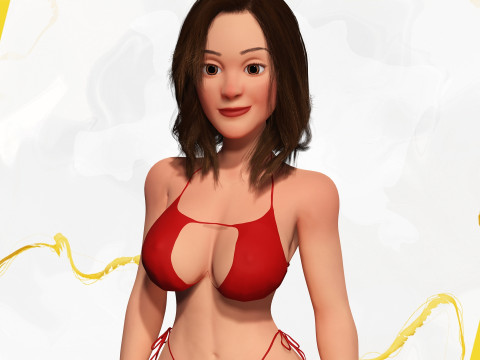 Stylized Cartoon Woman in Swimsuit 3D Model