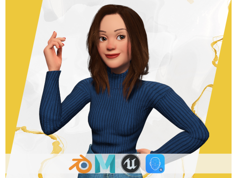 Toon Character woman with Sweater 3D Модель