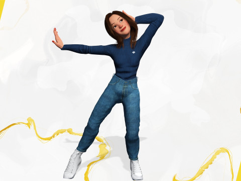 Toon Character woman with Sweater Modello 3D