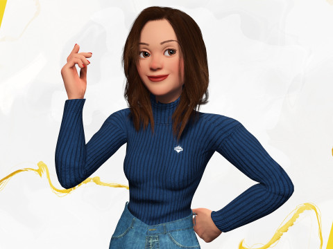 Toon Character woman with Sweater Modello 3D
