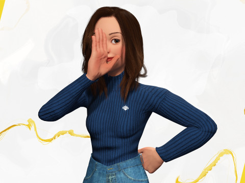 Toon Character woman with Sweater Modello 3D